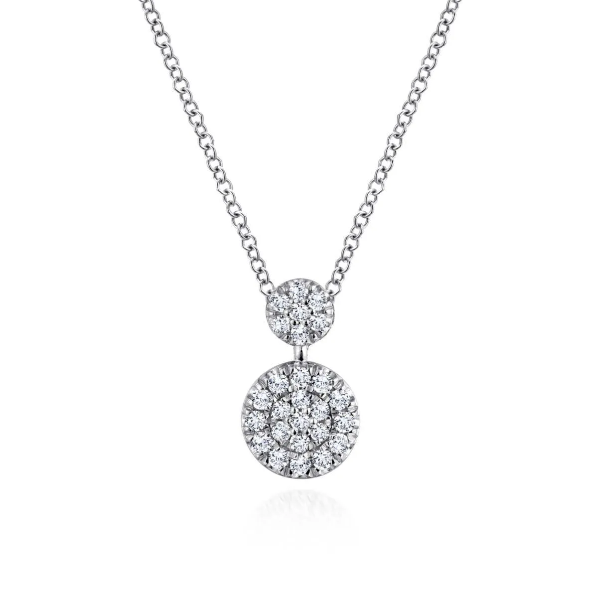 14K White Gold Double Diamond Disc Pendant Necklace