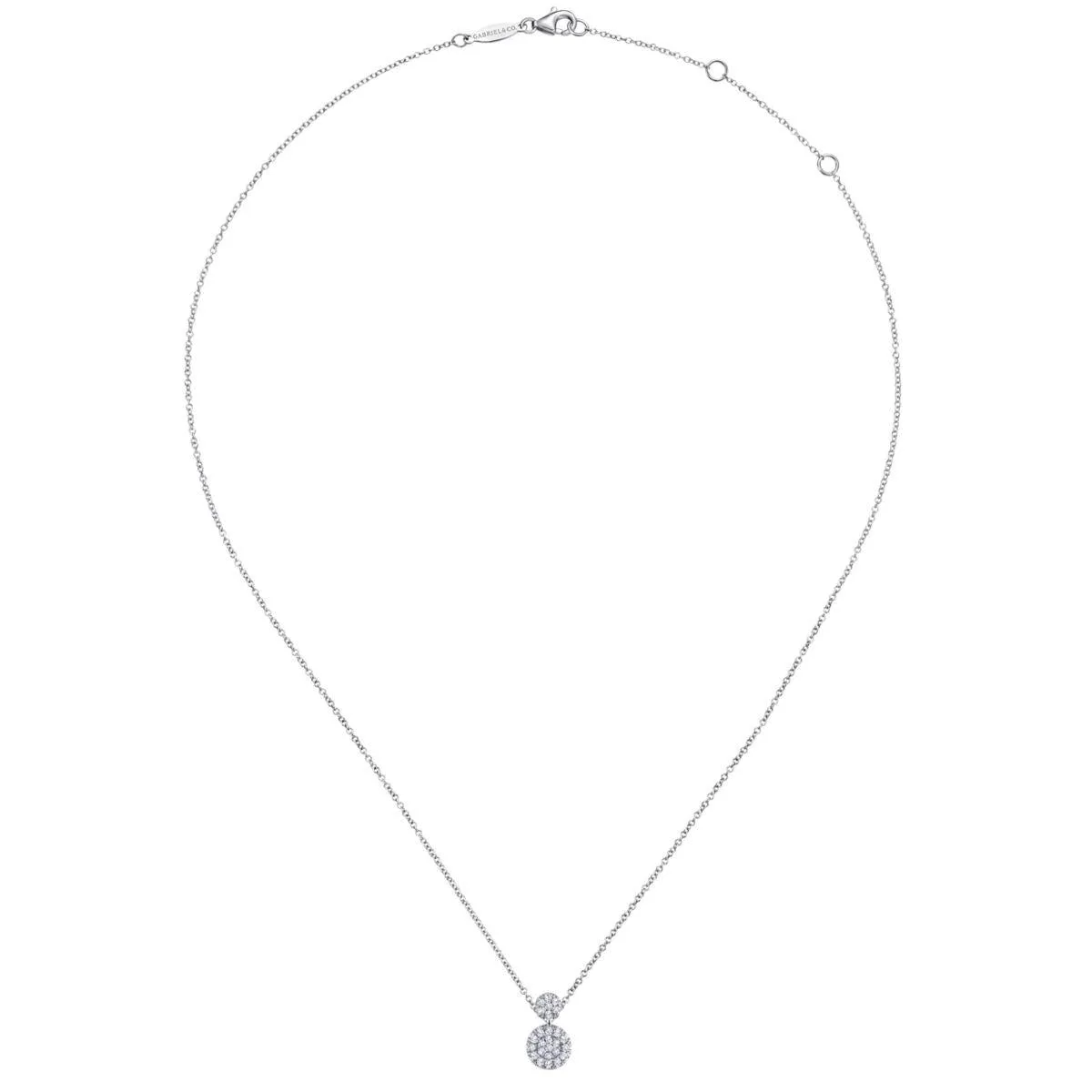 14K White Gold Double Diamond Disc Pendant Necklace