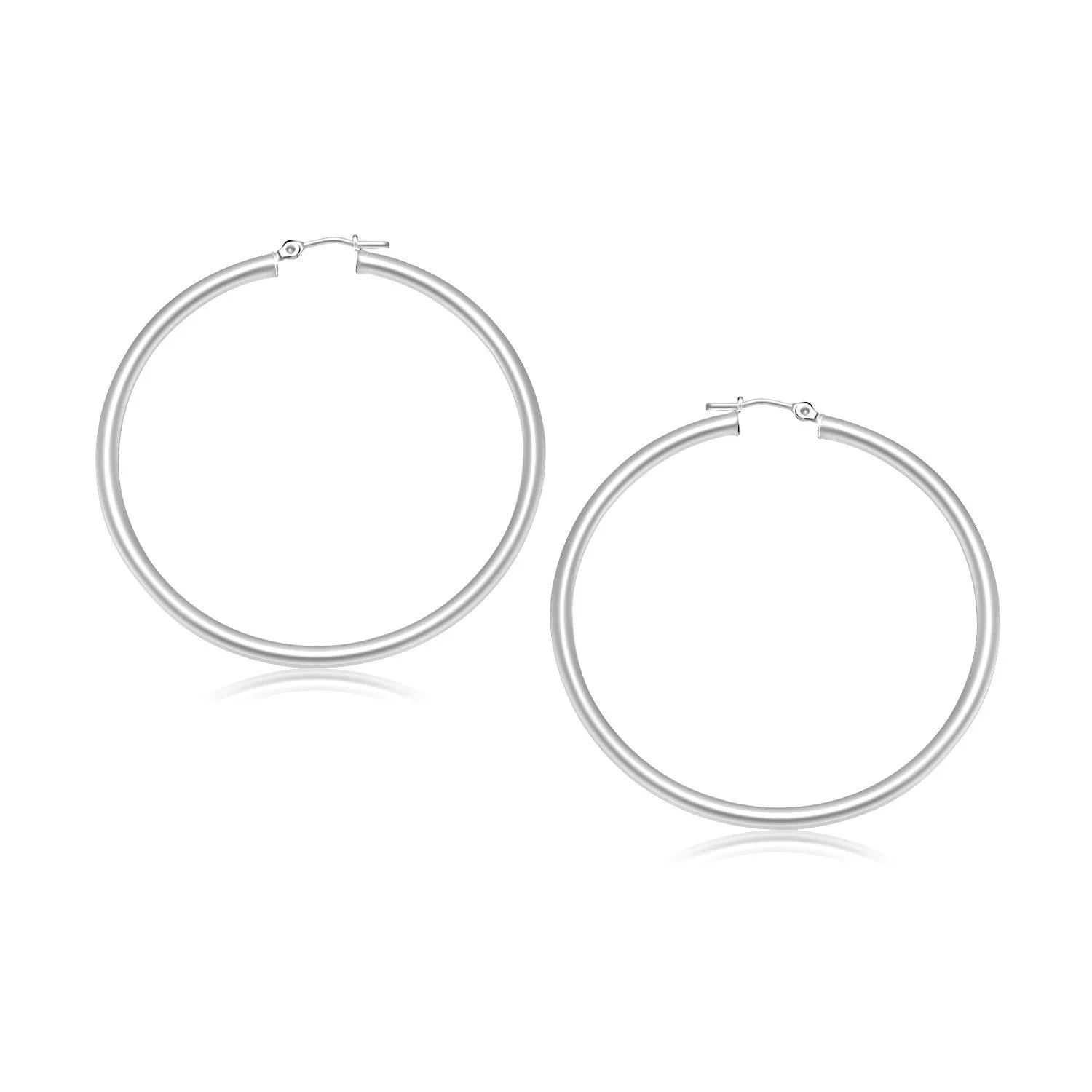 14k White Gold Polished Hoop Earrings (30 mm)-rx60366