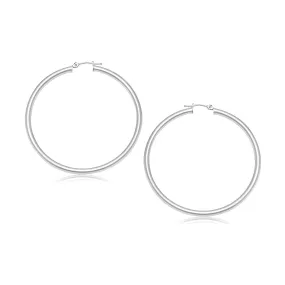 14k White Gold Polished Hoop Earrings (30 mm)-rx60366