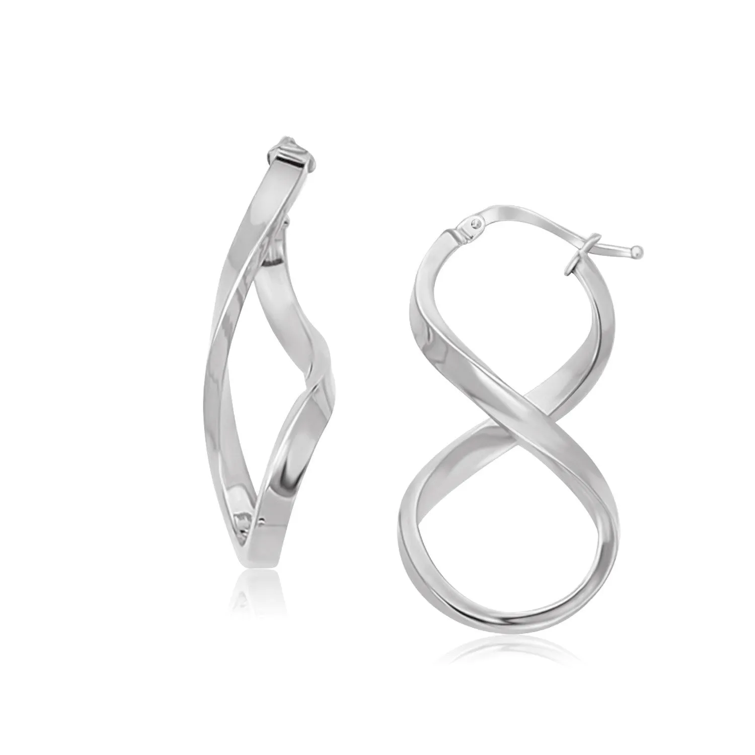 14k White Gold Twist Motif Polished Hoop Earrings-rx5446