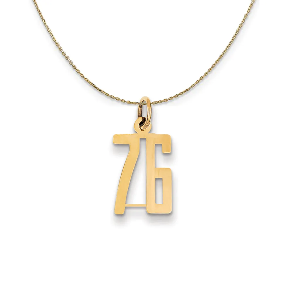 14k Yellow Gold, Alumni Small Elongated Number 76 Necklace