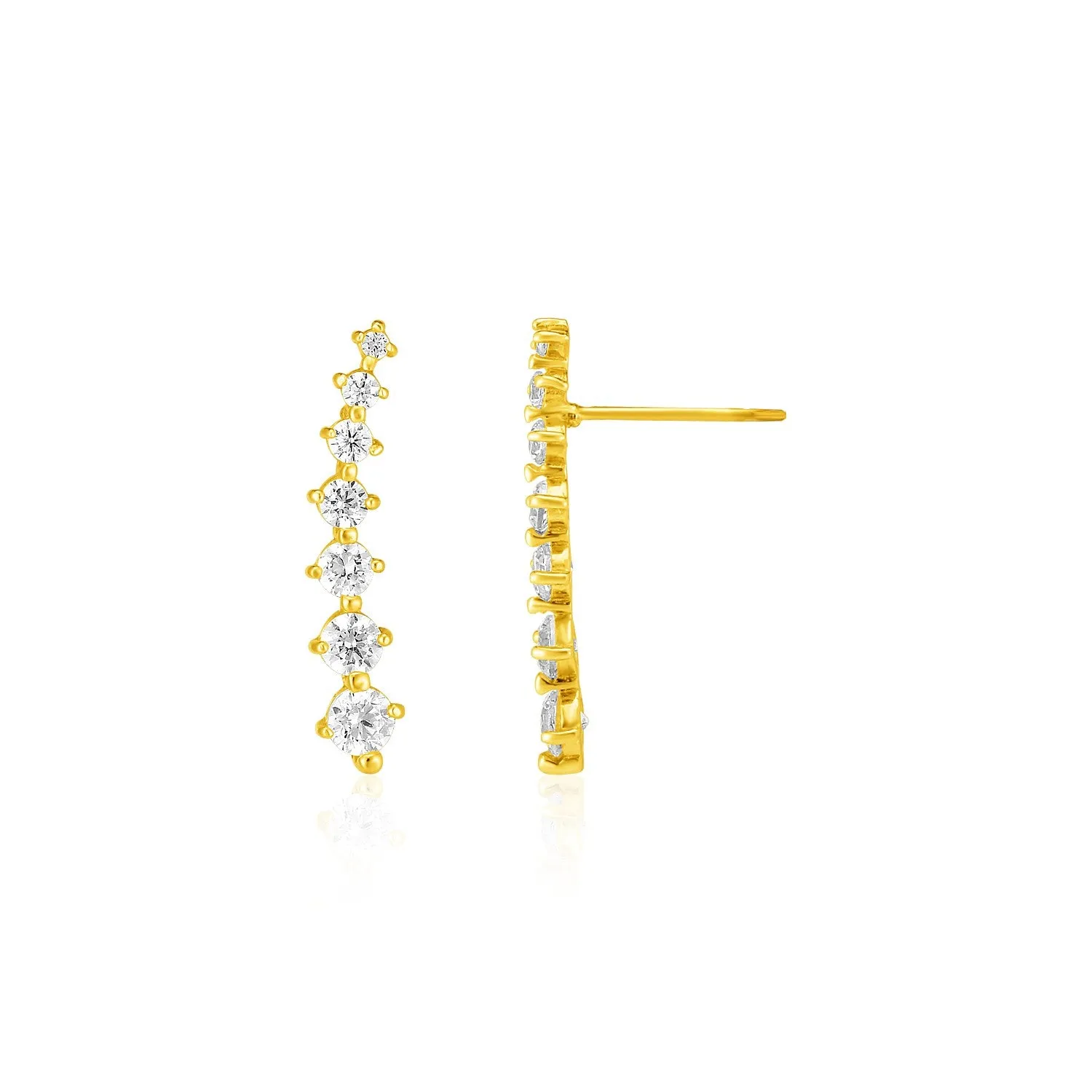 14k Yellow Gold Climber Post Earrings with Cubic Zirconias-rx4238