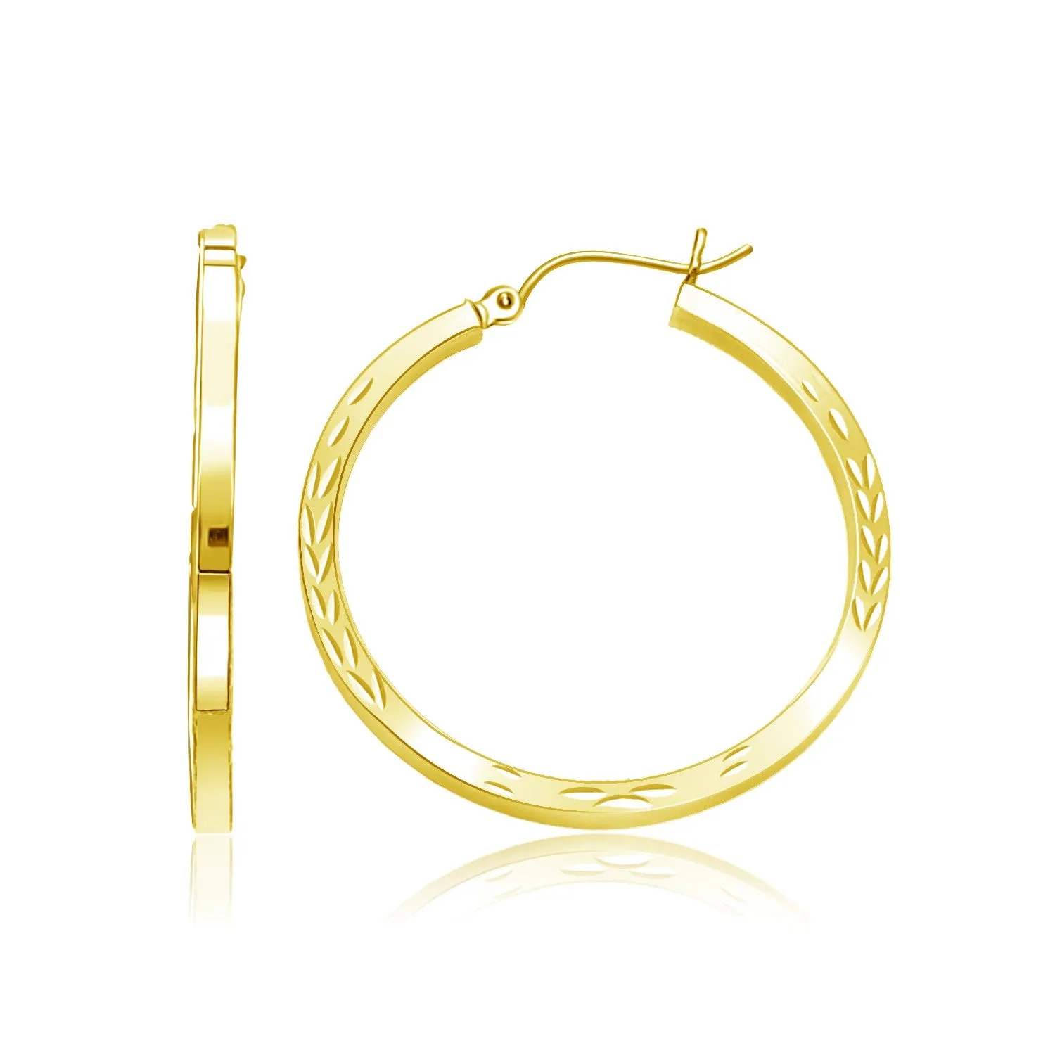 14k Yellow Gold Diamond Cut Hoop Earrings-rx52908