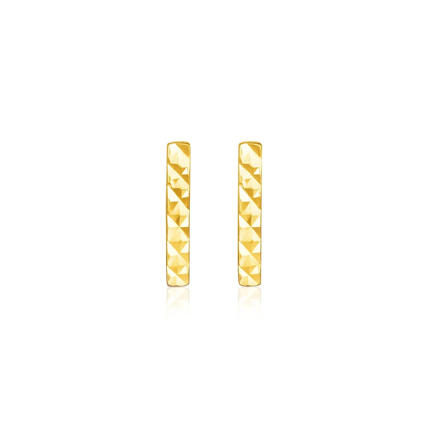 14k Yellow Gold Textured Bar Earrings-rx96996