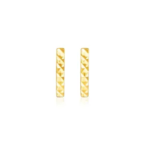 14k Yellow Gold Textured Bar Earrings-rx96996