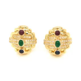 18k Gold Precious Stone and Diamond Earrings