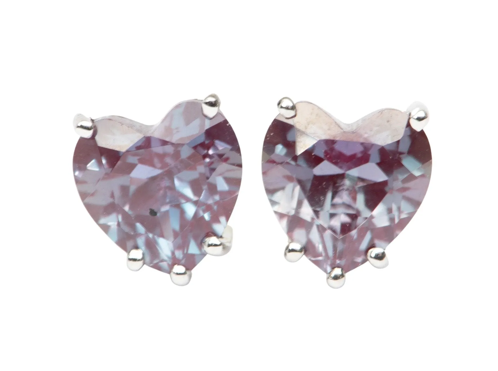 3.04ct Heart-Shape Lab Alexandrite Earrings 14K White Gold R3094