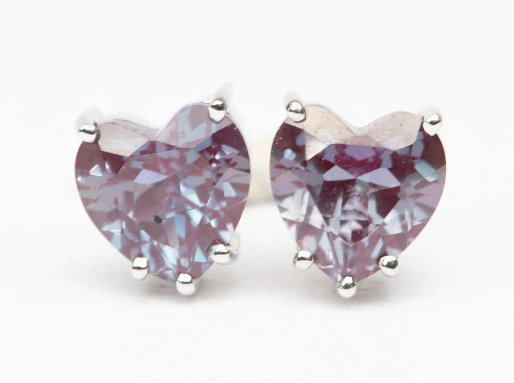 3.04ct Heart-Shape Lab Alexandrite Earrings 14K White Gold R3094