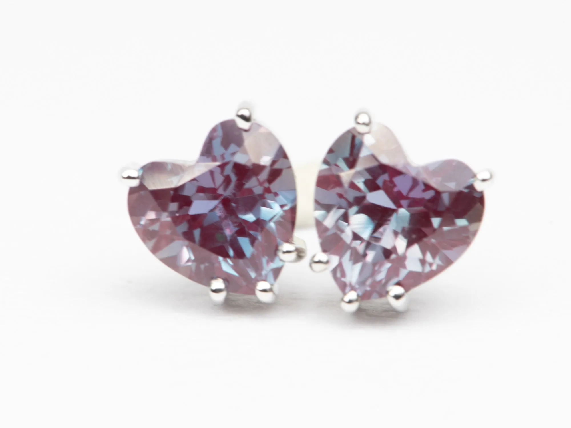 3.04ct Heart-Shape Lab Alexandrite Earrings 14K White Gold R3094