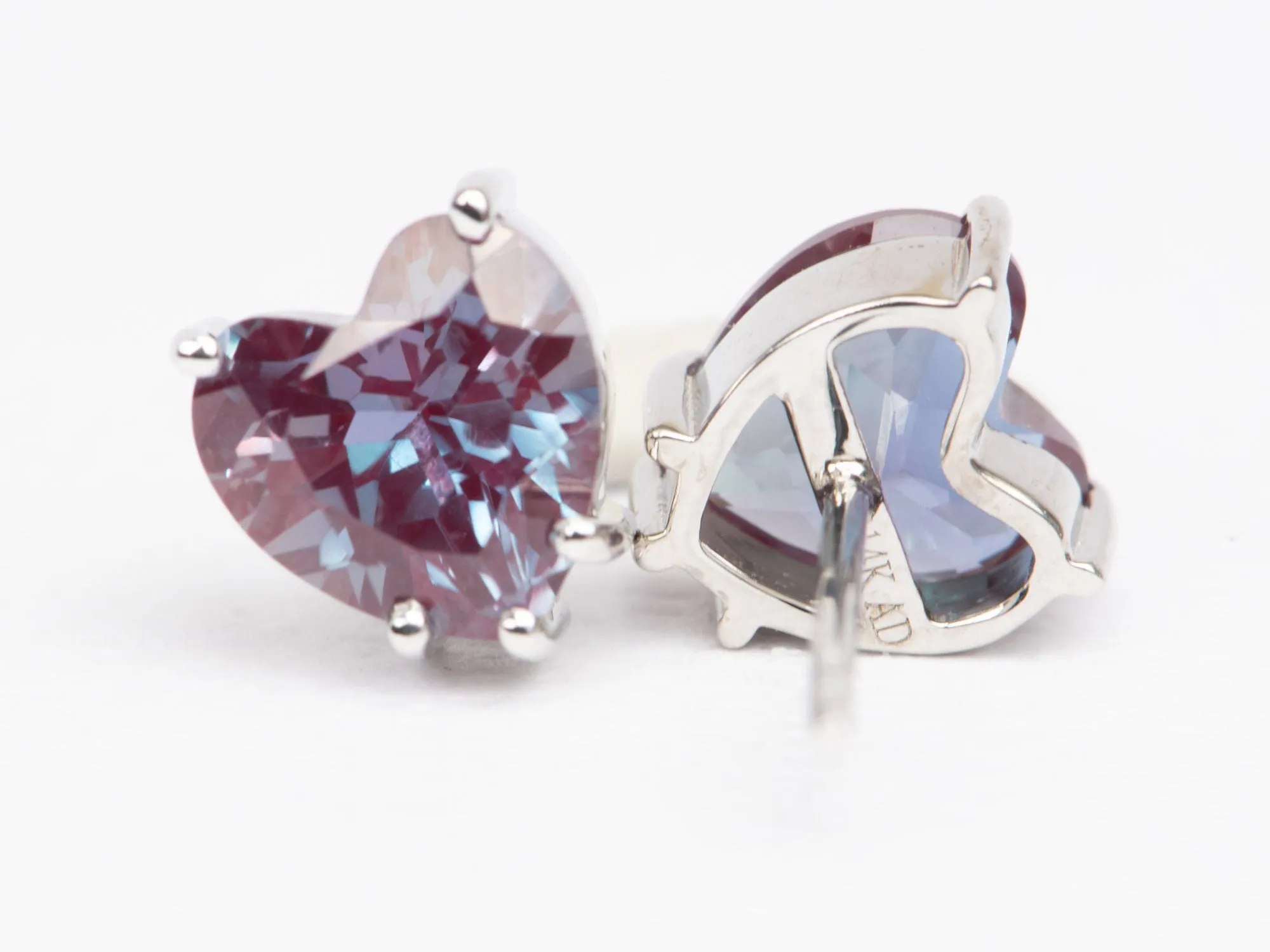 3.04ct Heart-Shape Lab Alexandrite Earrings 14K White Gold R3094