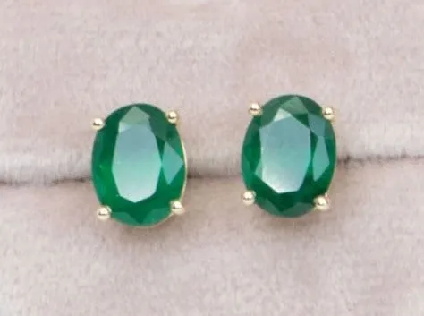 3.32ct Rich Green Oval Emerald Stud Earrings 14K Gold R3140