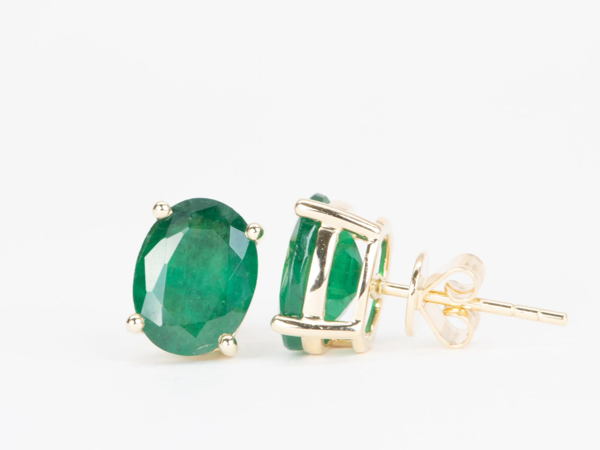 3.32ct Rich Green Oval Emerald Stud Earrings 14K Gold R3140