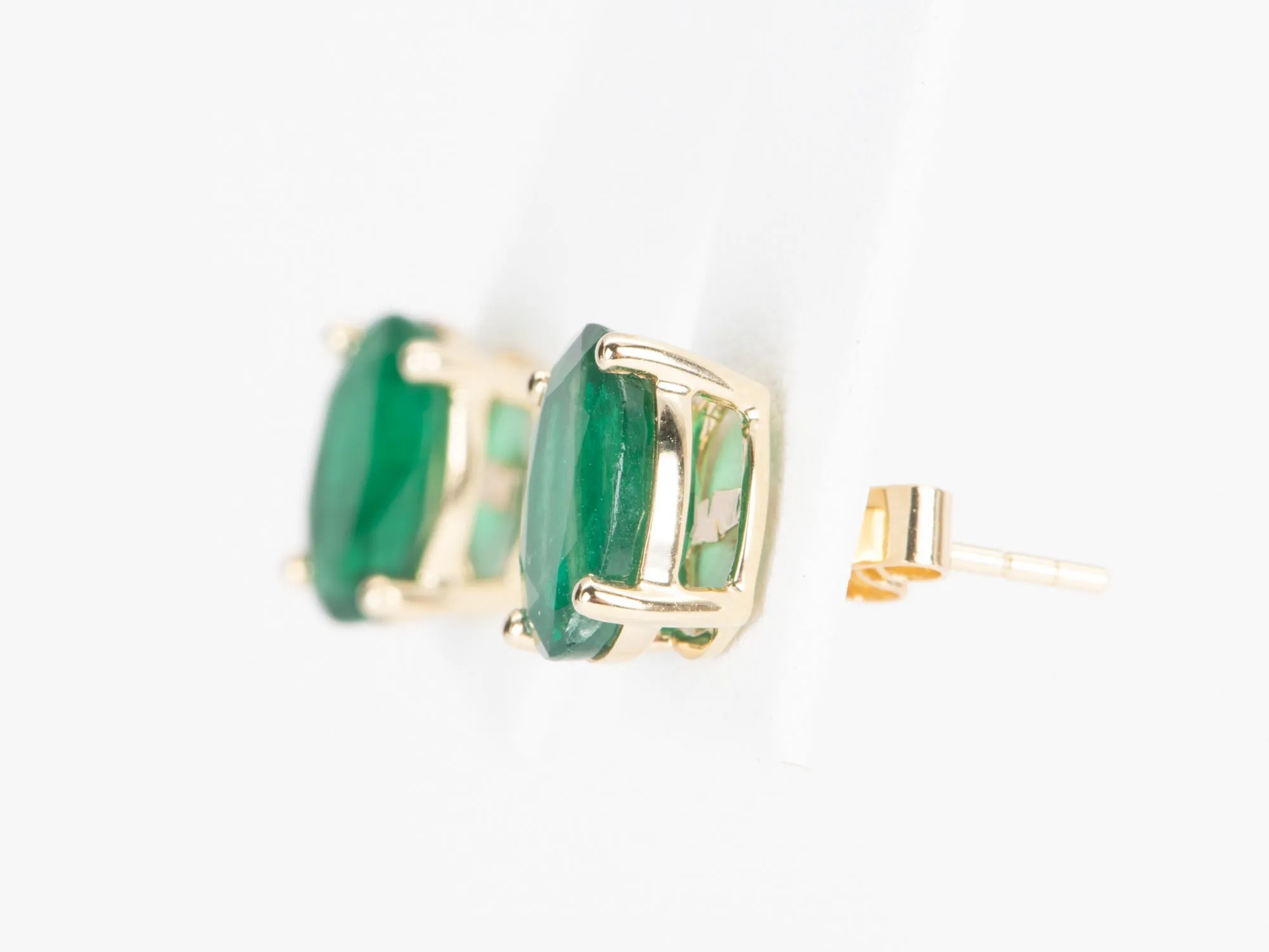 3.32ct Rich Green Oval Emerald Stud Earrings 14K Gold R3140