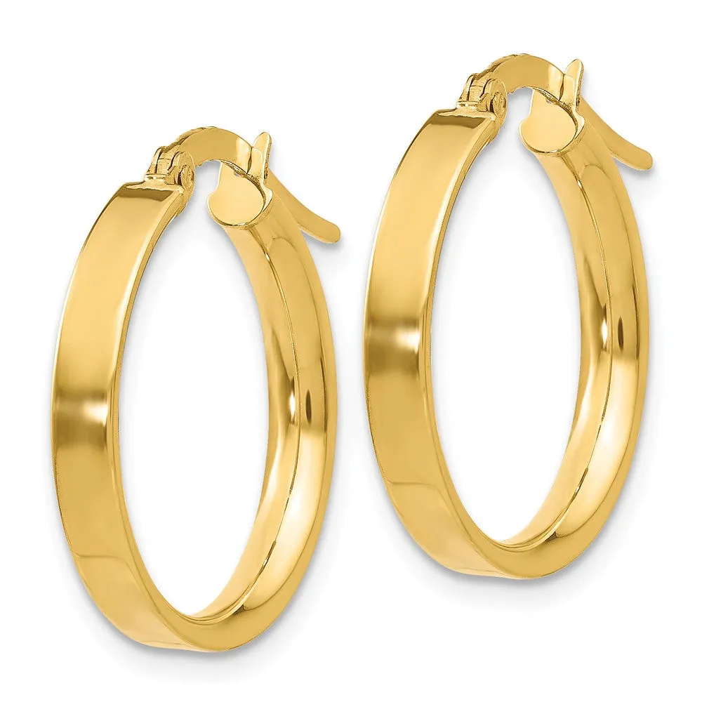 3mm, 14k Yellow Gold Polished Round Hoop Earrings, 18mm (11/16 Inch)