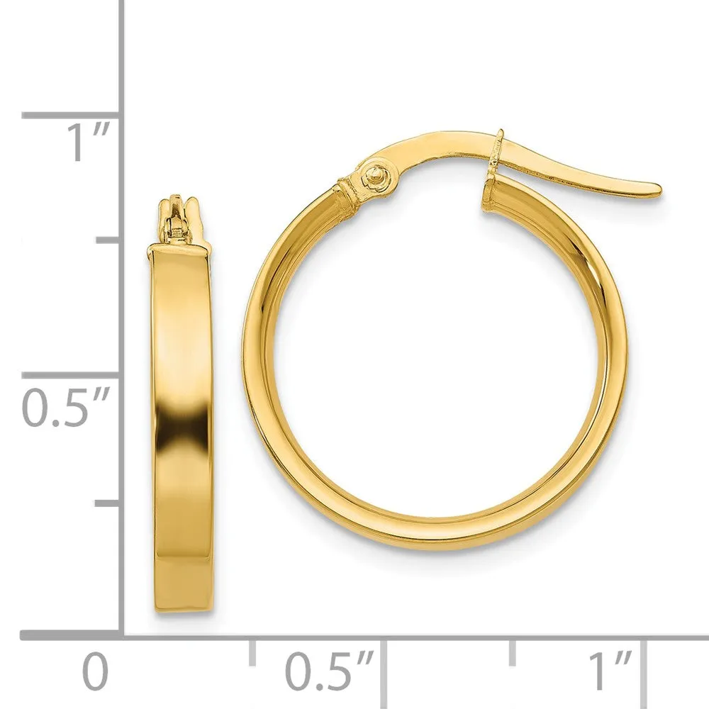 3mm, 14k Yellow Gold Polished Round Hoop Earrings, 18mm (11/16 Inch)