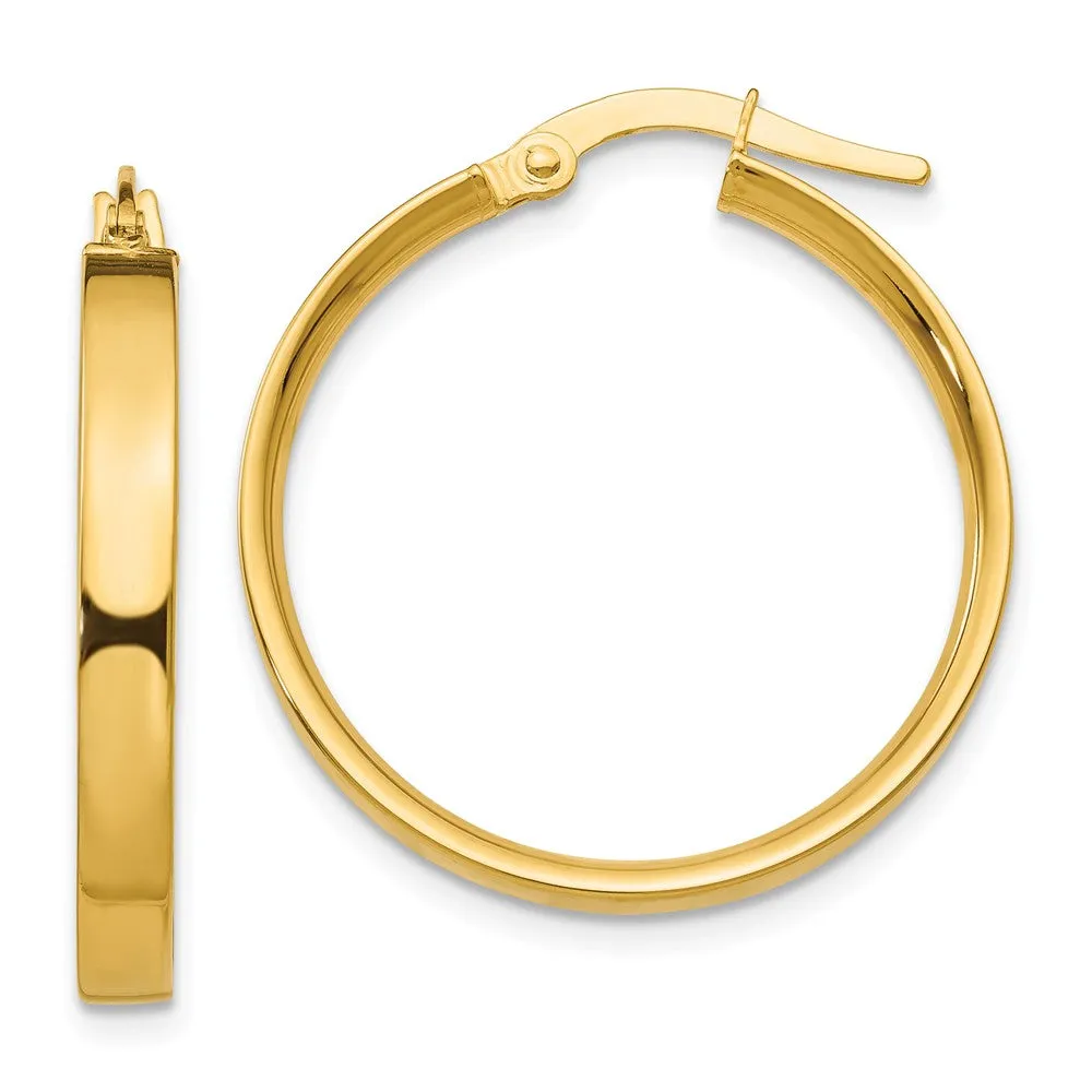 3mm, 14k Yellow Gold Polished Round Hoop Earrings, 22mm (7/8 Inch)