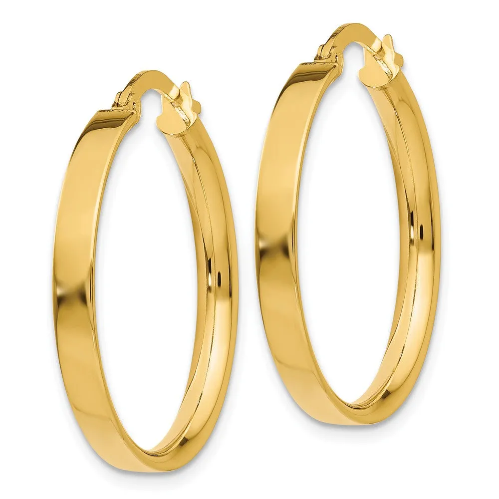 3mm, 14k Yellow Gold Polished Round Hoop Earrings, 22mm (7/8 Inch)