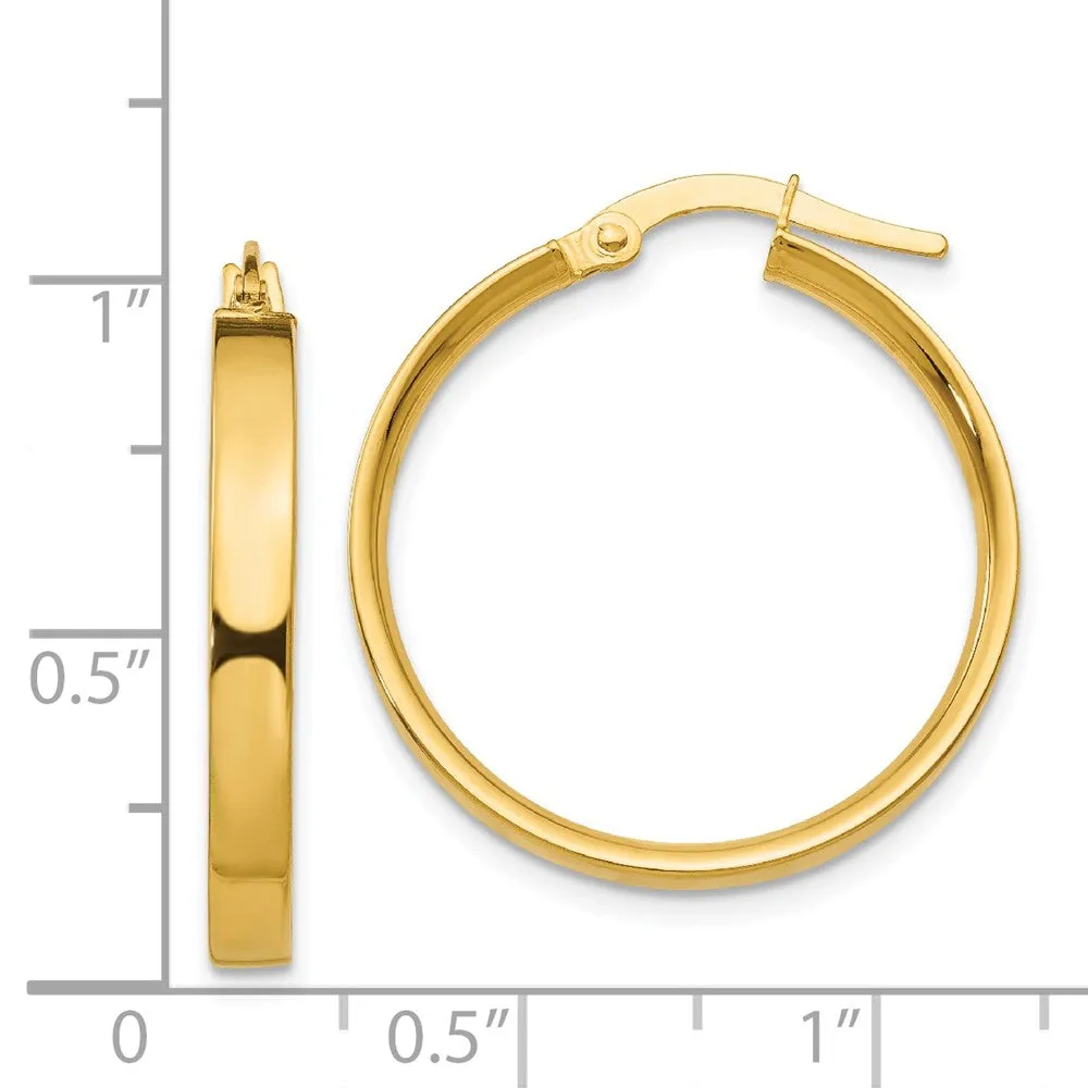 3mm, 14k Yellow Gold Polished Round Hoop Earrings, 22mm (7/8 Inch)