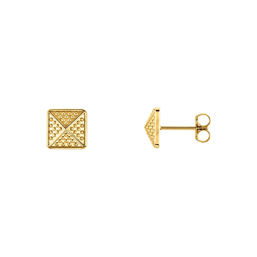 8mm Textured Square Pyramid Stud Earrings in 14k Yellow Gold