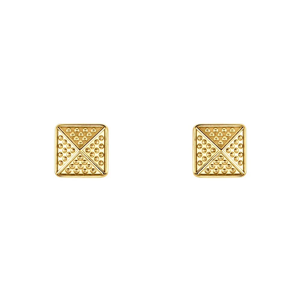 8mm Textured Square Pyramid Stud Earrings in 14k Yellow Gold