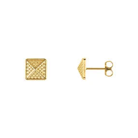 8mm Textured Square Pyramid Stud Earrings in 14k Yellow Gold