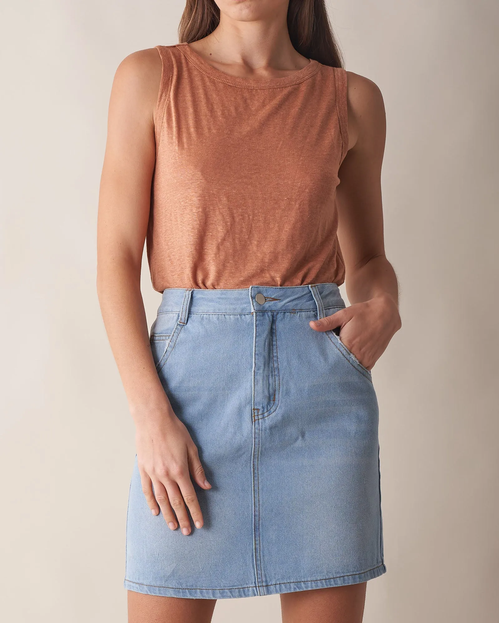 Aceline Linen Jersey Tank - Rust