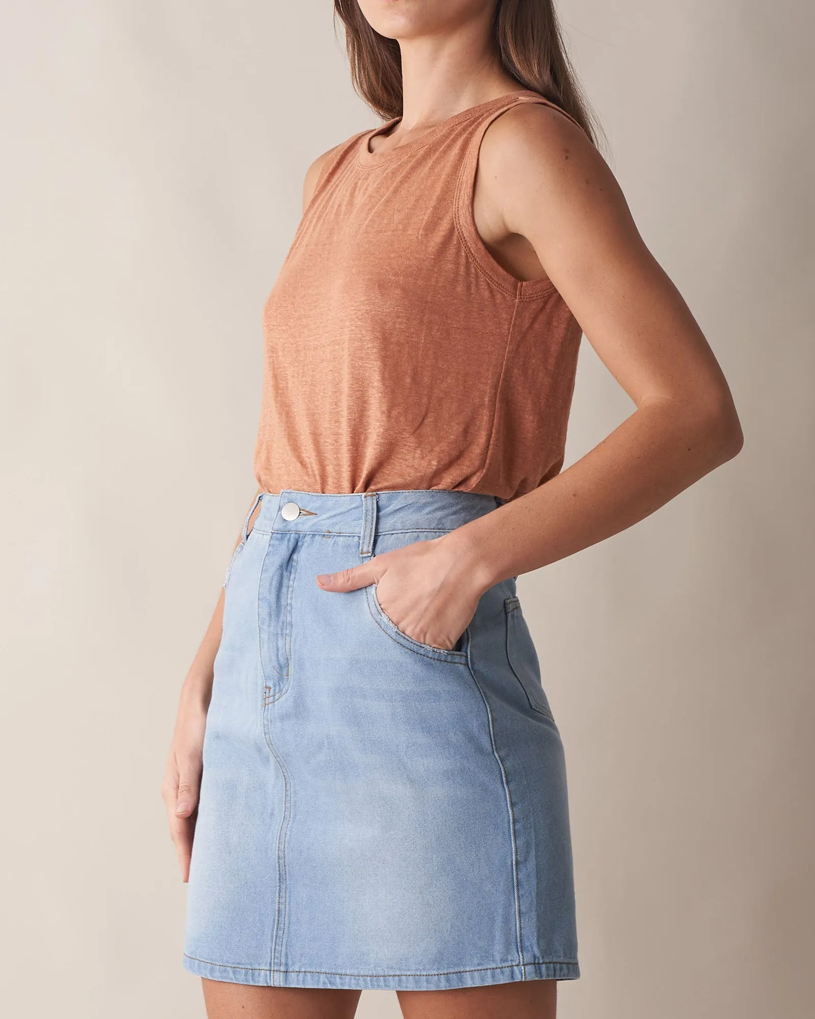 Aceline Linen Jersey Tank - Rust