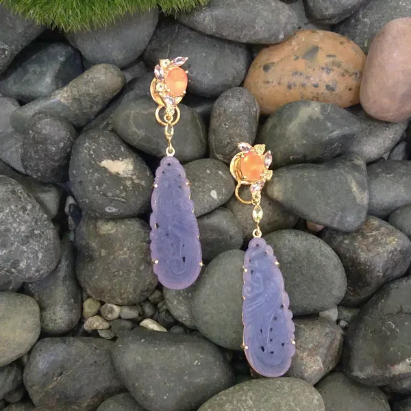 Amethyst, Peridot & Carnelian stud with Citrine & Lavander Jade Twinset Earrings