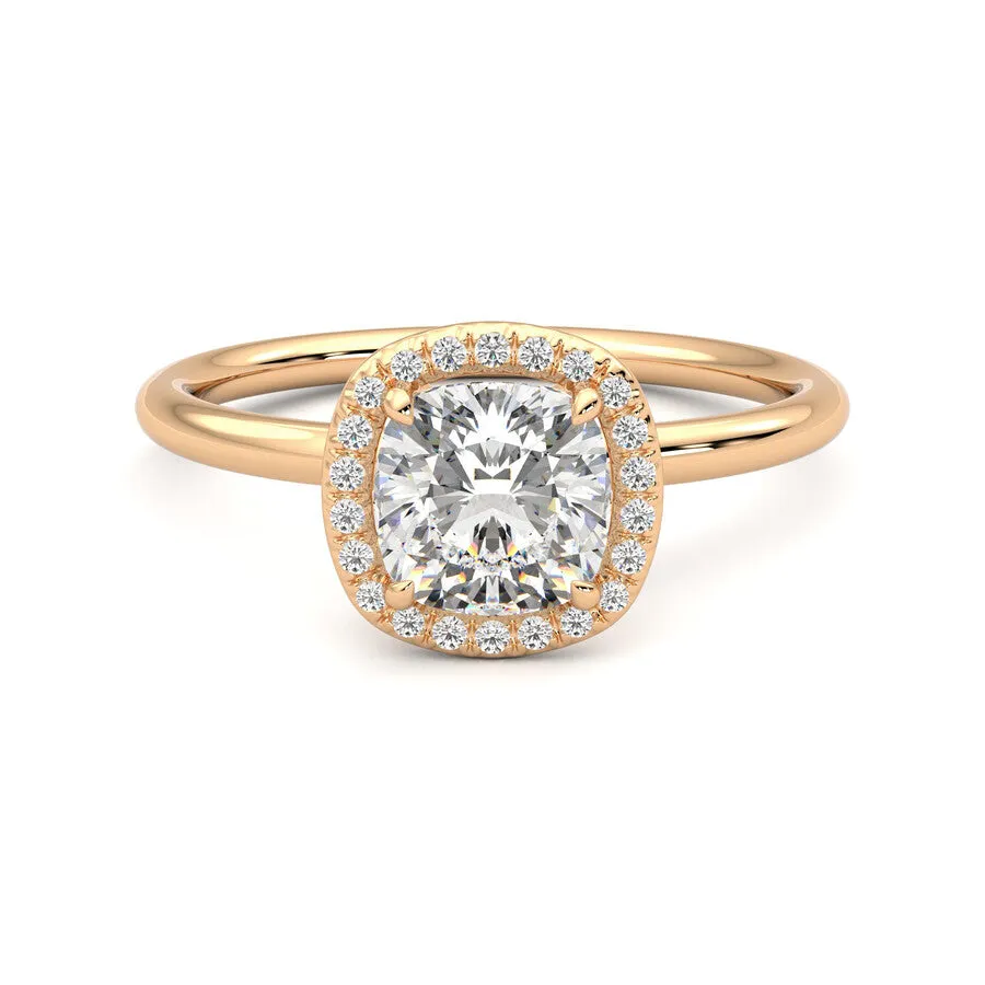 Anillo Brilliant Halo Diamante y Oro Rosa 18k