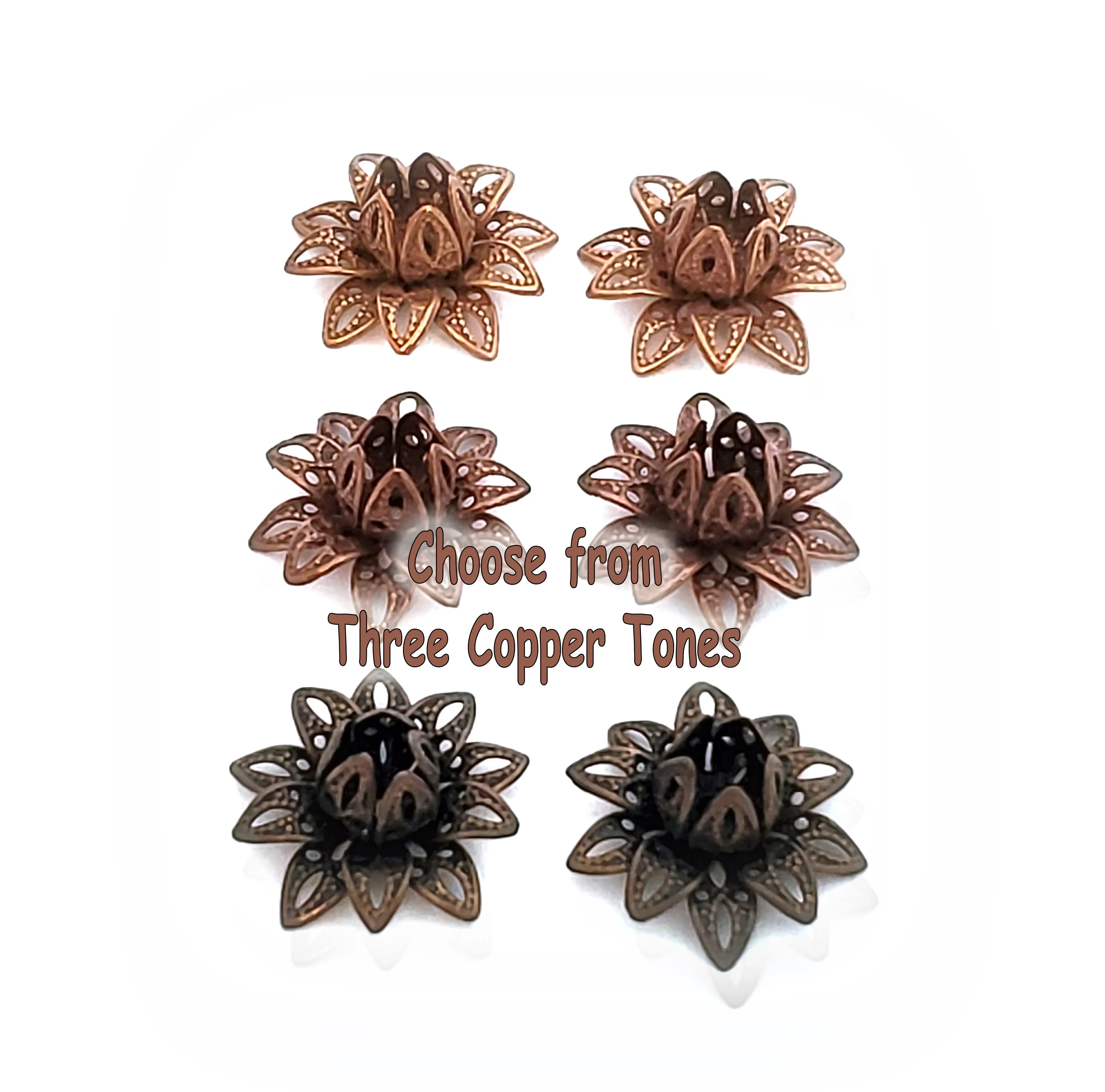 Antique Copper Filigree Flower Bead Caps, Multiple Layer, Bendable, Moldable, 2mm Hole, Lot Size 100, #2054 AC