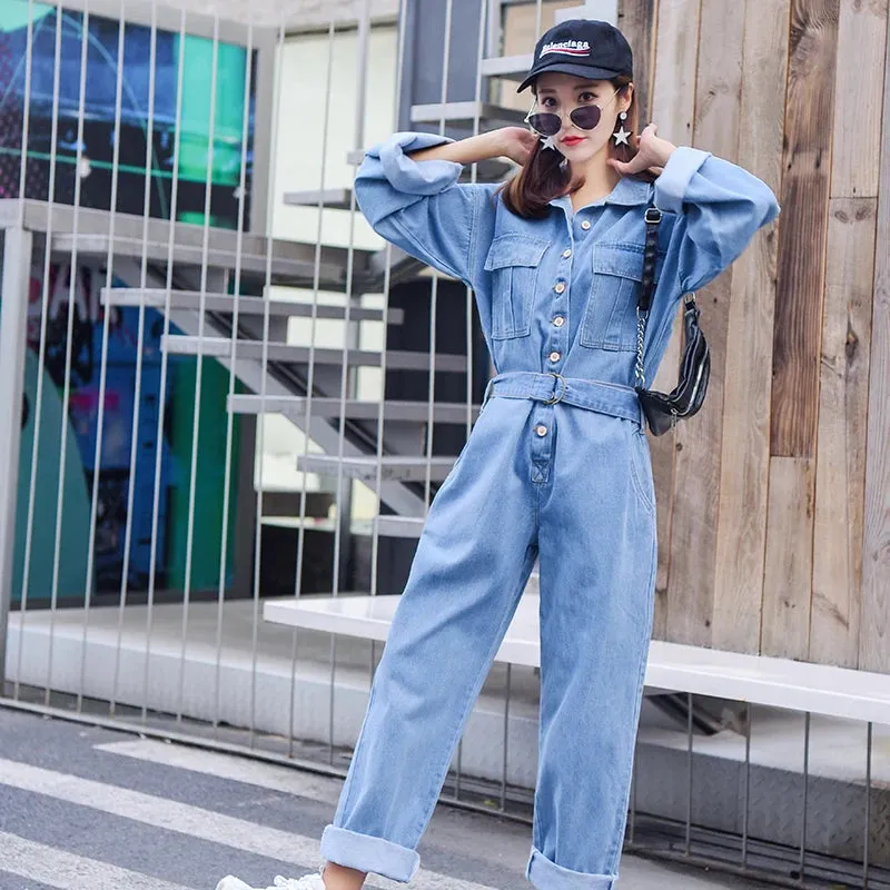 Ashore Shop Women's Retro Denim Jumpsuit High Waist Jeans Overalls