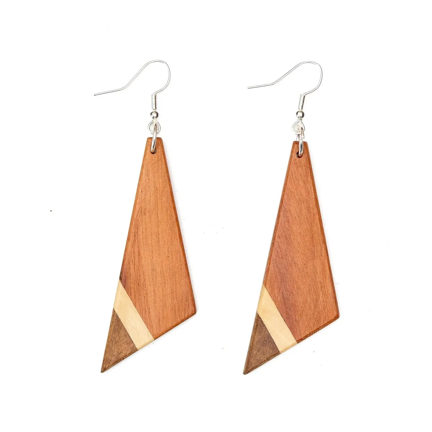 Asymmetric Tri-Tone Wood Triangle Earrings