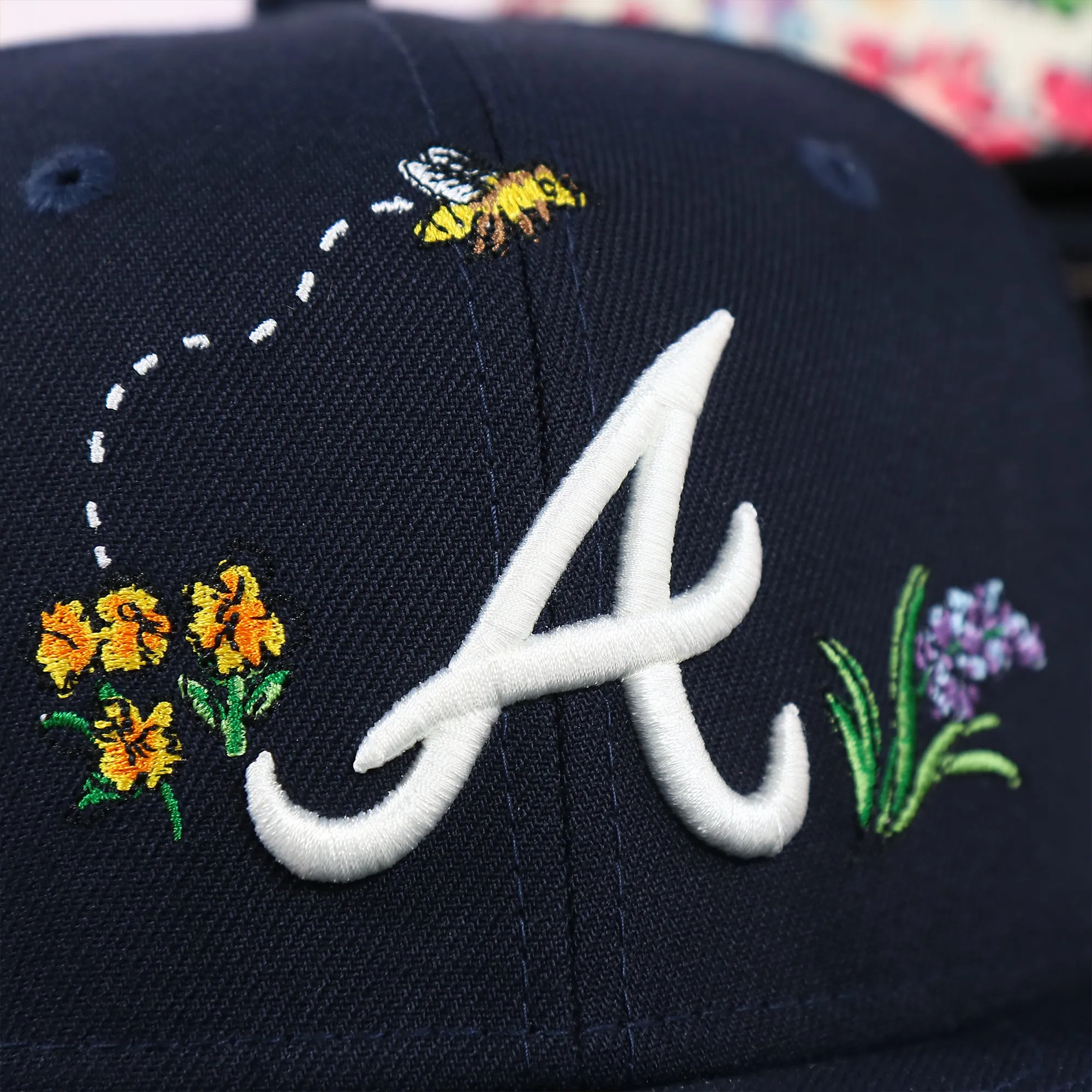 Atlanta Braves Floral Print Undervisor Spring Embroidery 59Fifty Fitted Cap | Navy Blue 59Fifty Cap