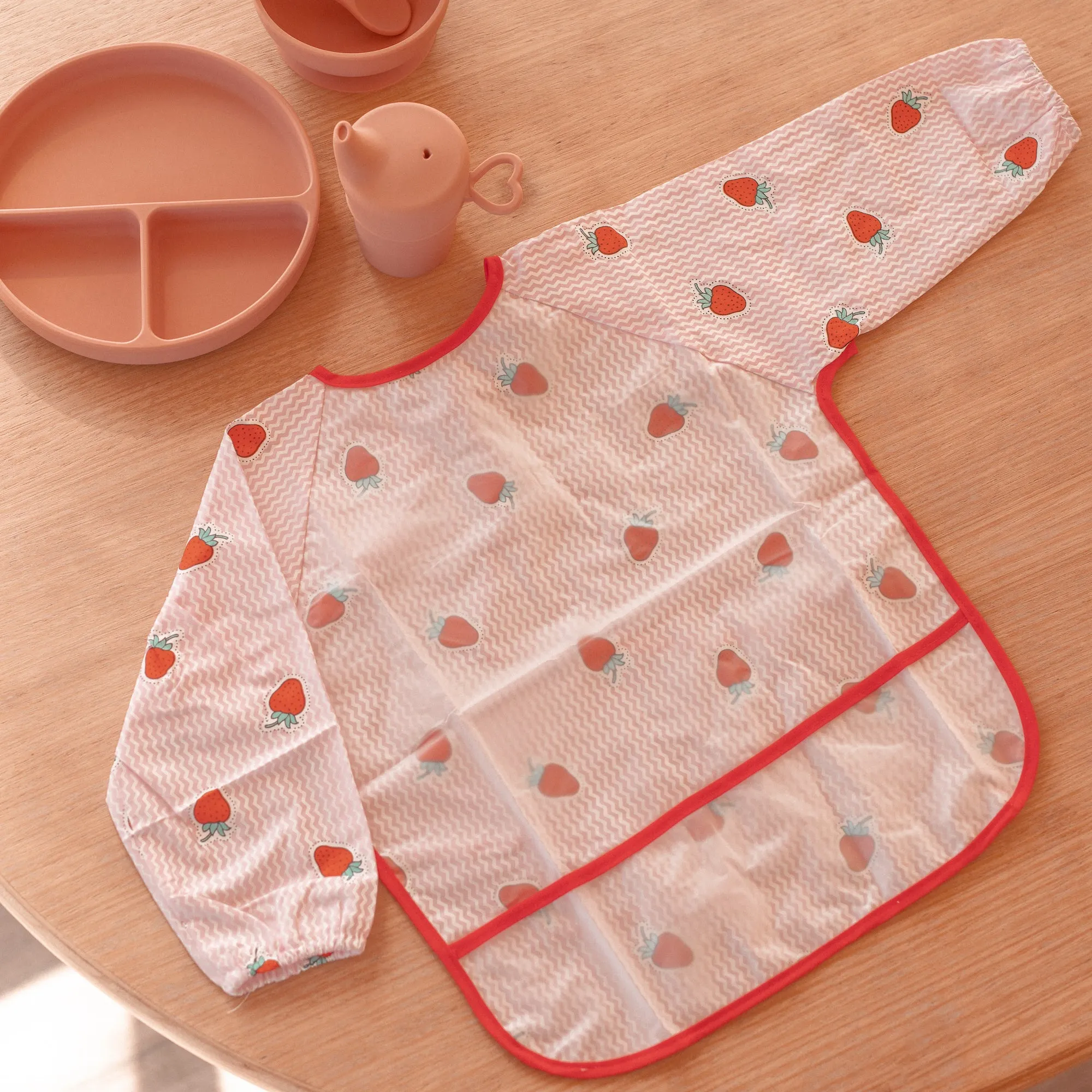 Baby Long Sleeve Apron Smock Bib in Strawberries