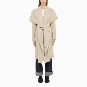 Beige wool coat with belt