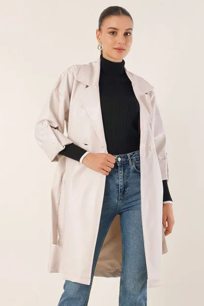 Belted Faux Leather Trench Coat