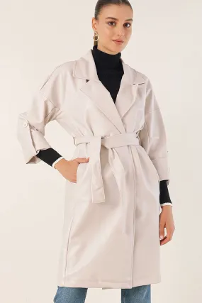 Belted Faux Leather Trench Coat