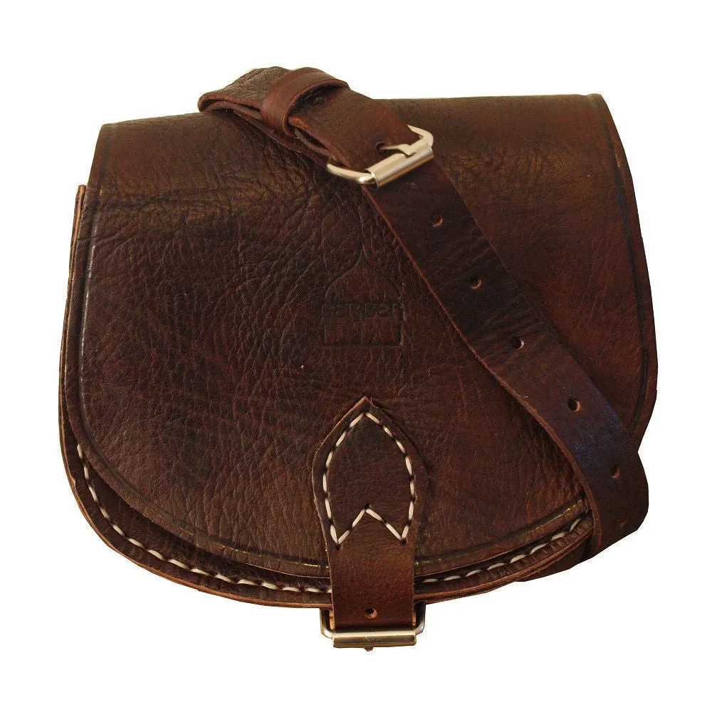 Berber Leather Small Leather Saddle Bag Half Moon - Brown