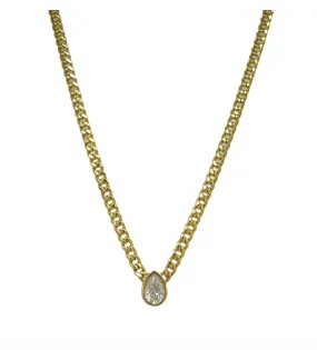 Bezel Pear Diamond Cuban Necklace