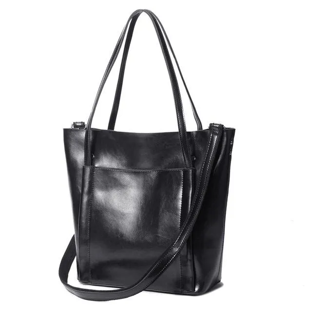 Big Genuine Leather Versatile Tote Shoulder Bag with Zipper for Women