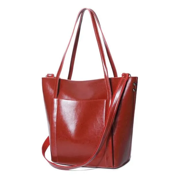 Big Genuine Leather Versatile Tote Shoulder Bag with Zipper for Women