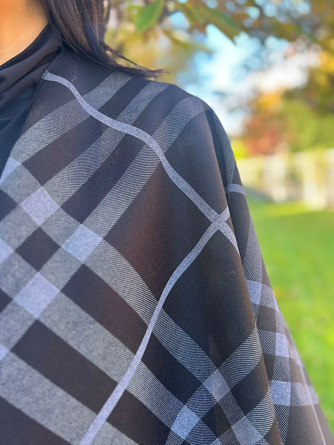 Black Check Wrap Over Cape Mia