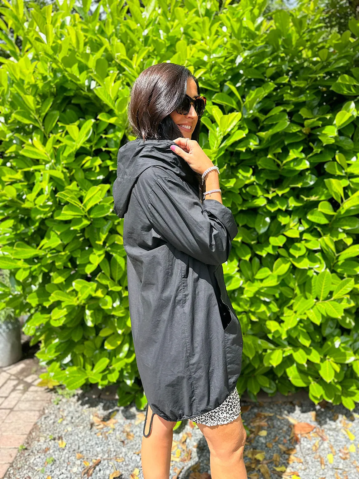 Black Lightweight Hooded Mac Giorgia