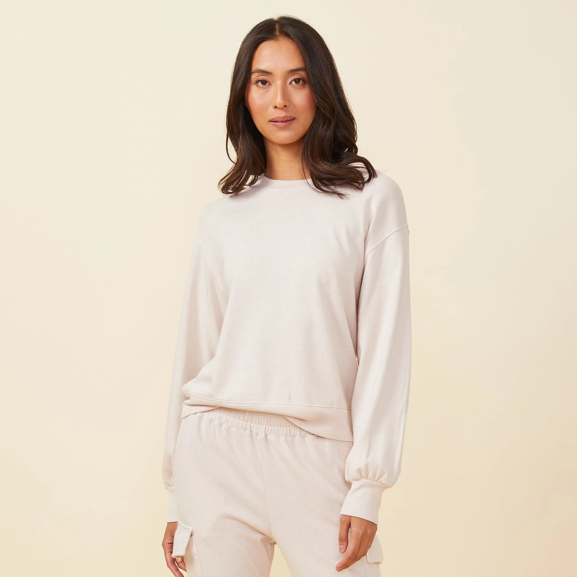 Blouson Sleeve Crew Neck Sweatshirt