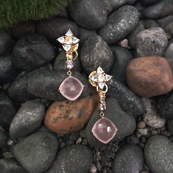 Blue Topaz & Citrine Stud with Citrine, Amethyst & Rose Quartz Twinset Earrings