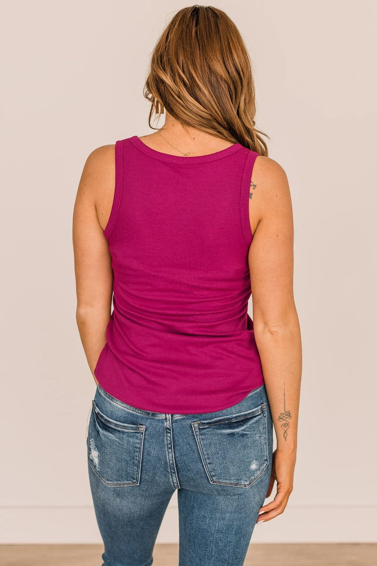 Bound To Be Beautiful Button Henley Tank Top- Magenta