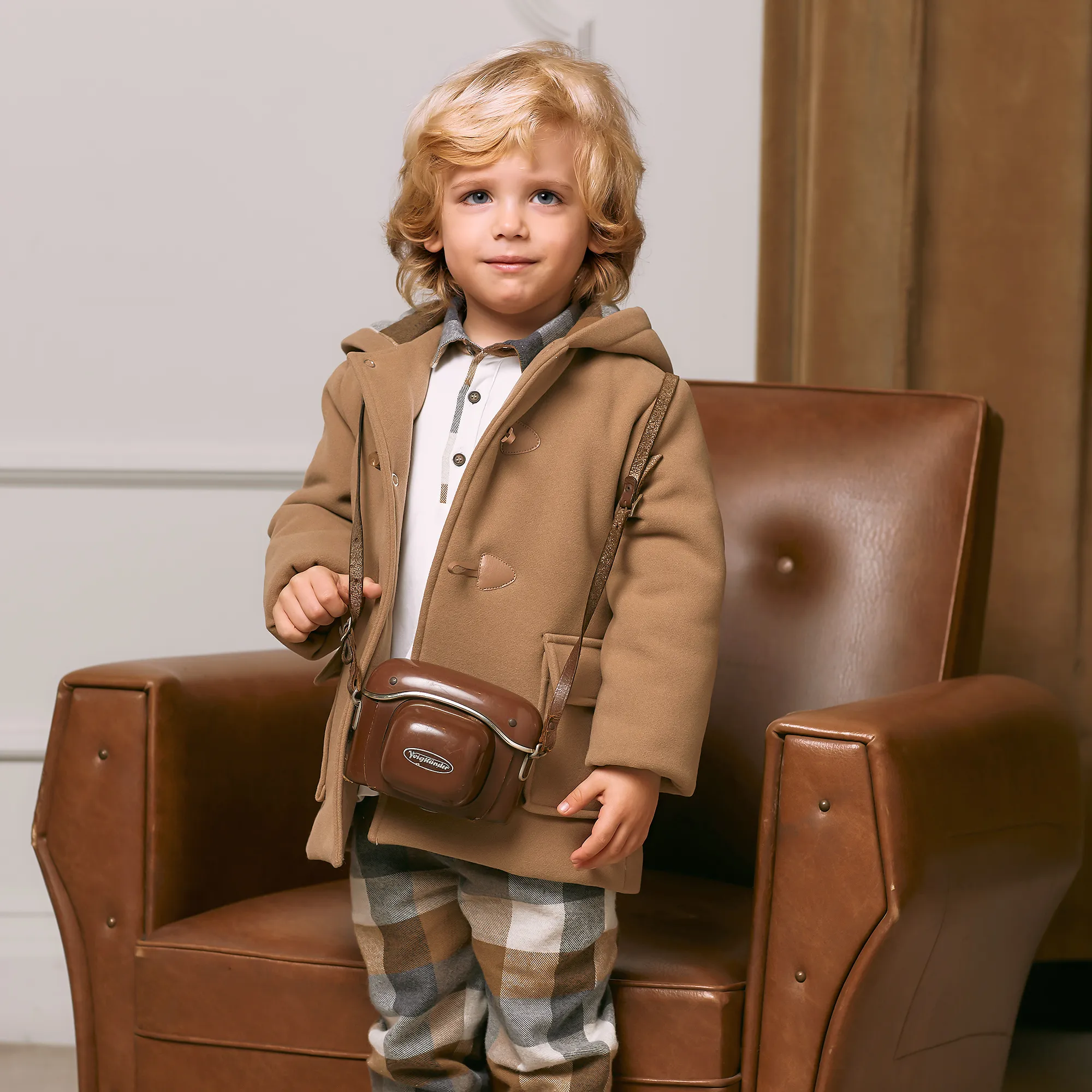 Boys Beige Hooded Duffle Coat