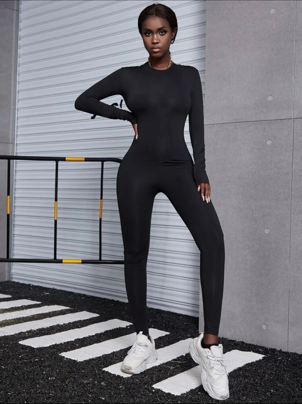 Brooklyn Crew Neck Long Sleeve Jumpsuit