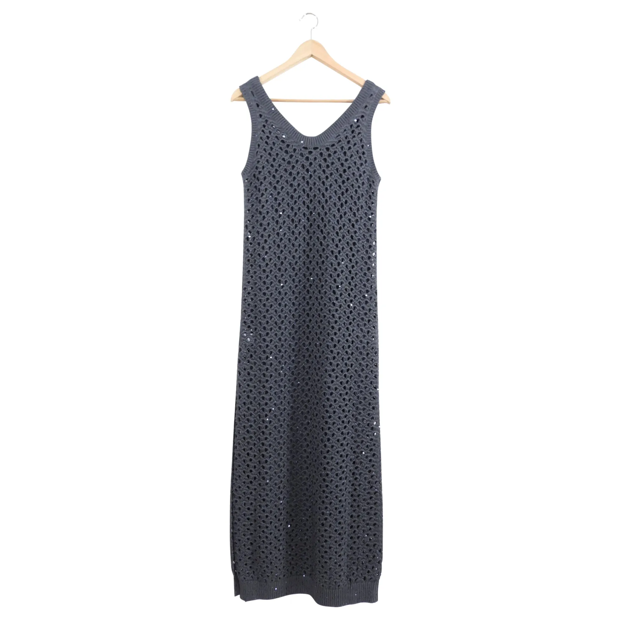 Brunello Cucinelli Grey Sequin Knit Long Tank Dress - S